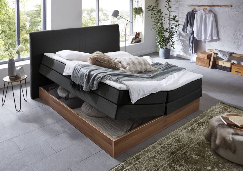 Home affaire Boxspringbett »Blomen«, mit Walnuss-Dekor, mit Bettkasten, verschiedene Härtegrade, mit Topper von home affaire