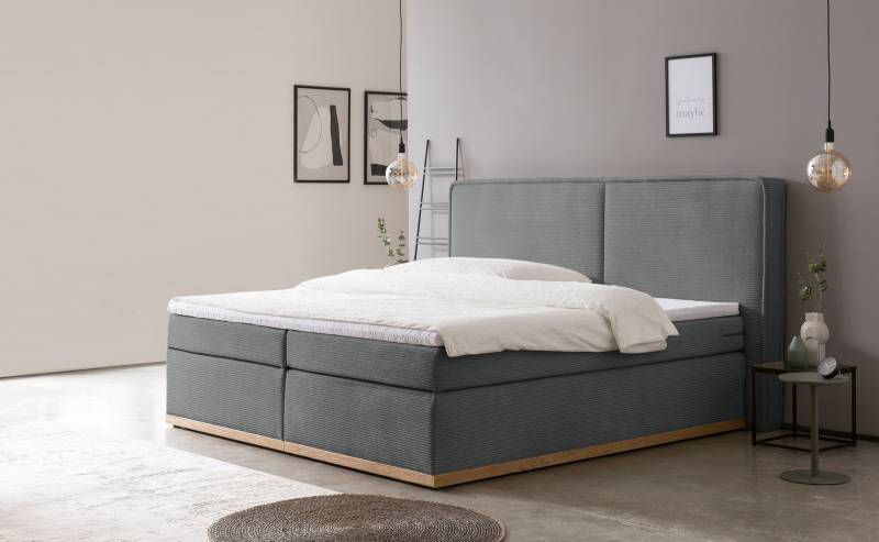 Home affaire Boxspringbett »SHERWOOD Hotelbett, Polsterbett«, Hochwertiger Cord,weiche Velours-Struktur, mit Topper, Eiche von home affaire