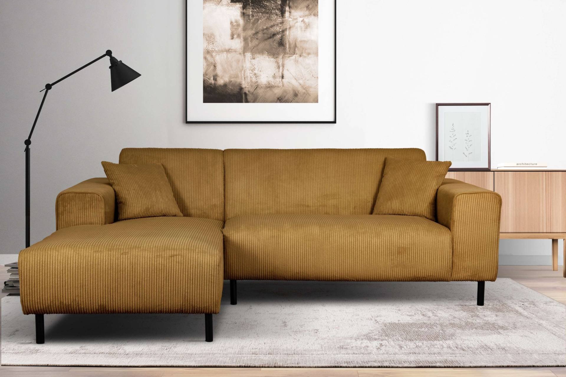 Home affaire Ecksofa »ARROS L-Form mit Wellenunterfederung, Masse B/T/H: 235/163/81 cm«, incl. Zierkissen, mit Recamiere rechts/links bestellbar, auch in Cord von home affaire