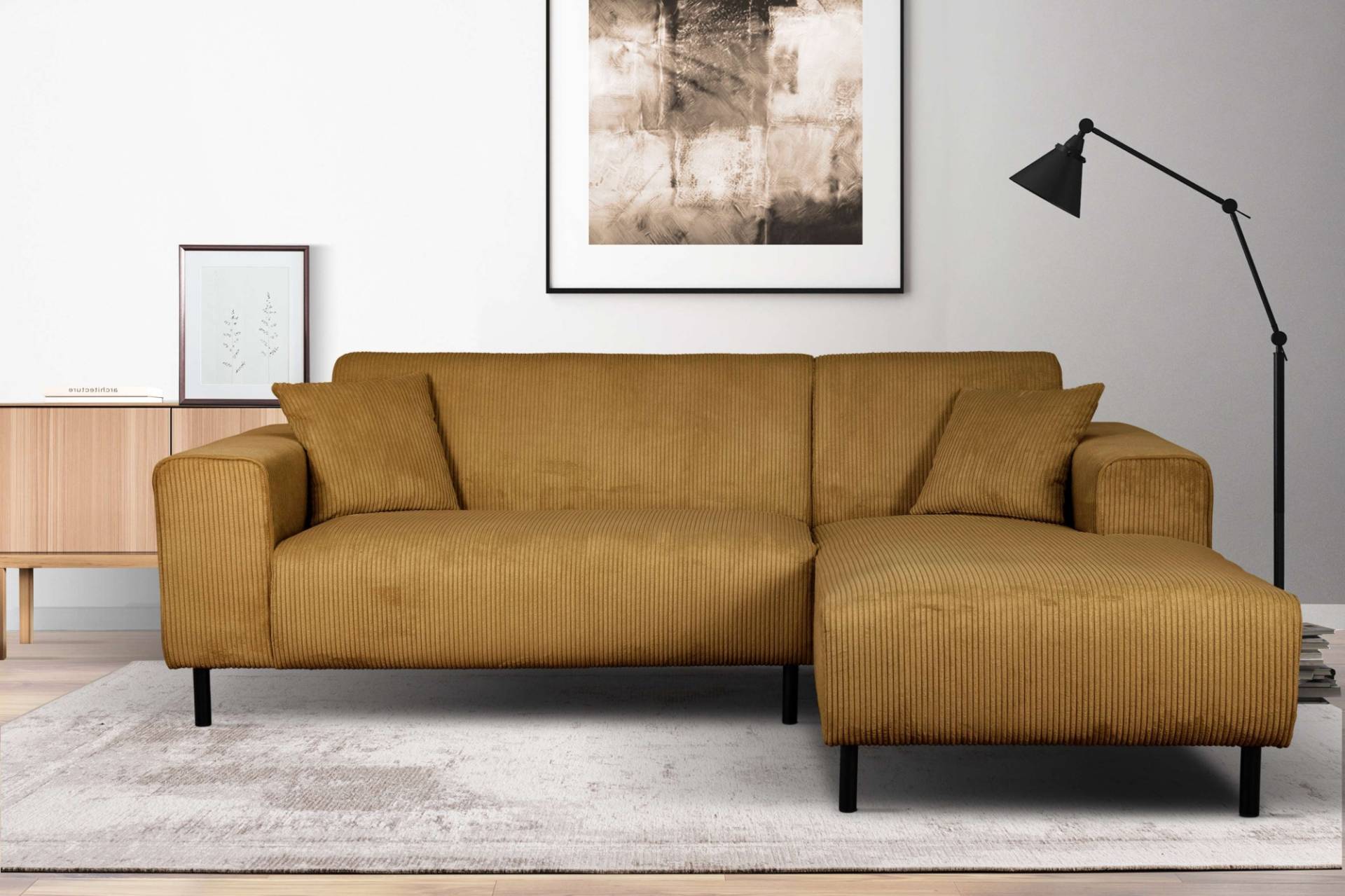 Home affaire Ecksofa »ARROS L-Form mit Wellenunterfederung, Masse B/T/H: 235/163/81 cm«, incl. Zierkissen, mit Recamiere rechts/links bestellbar, auch in Cord von home affaire