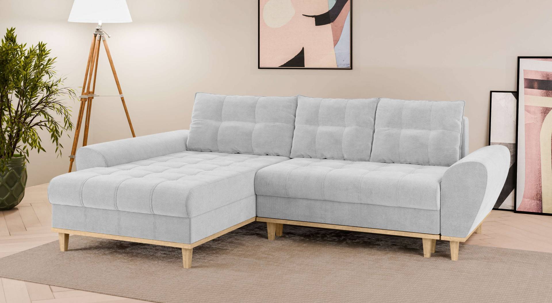 Home affaire Ecksofa »Ahrdorf mit Bettfunktion und Bettkasten, Masse: B/H/T 268/86/175 cm«, L-Form mit 3 Rückenkissen und moderne gerundete Armlehnen von home affaire