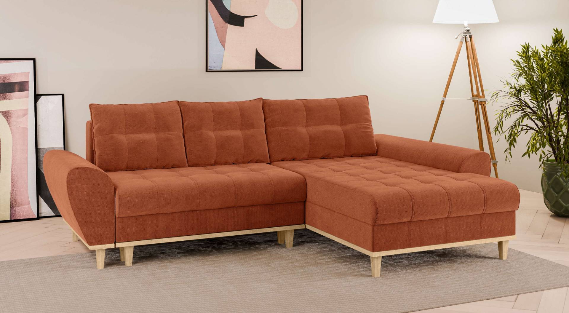 Home affaire Ecksofa »Ahrdorf mit Bettfunktion und Bettkasten, Masse: B/H/T 268/86/175 cm«, L-Form mit 3 Rückenkissen und moderne gerundete Armlehnen von home affaire