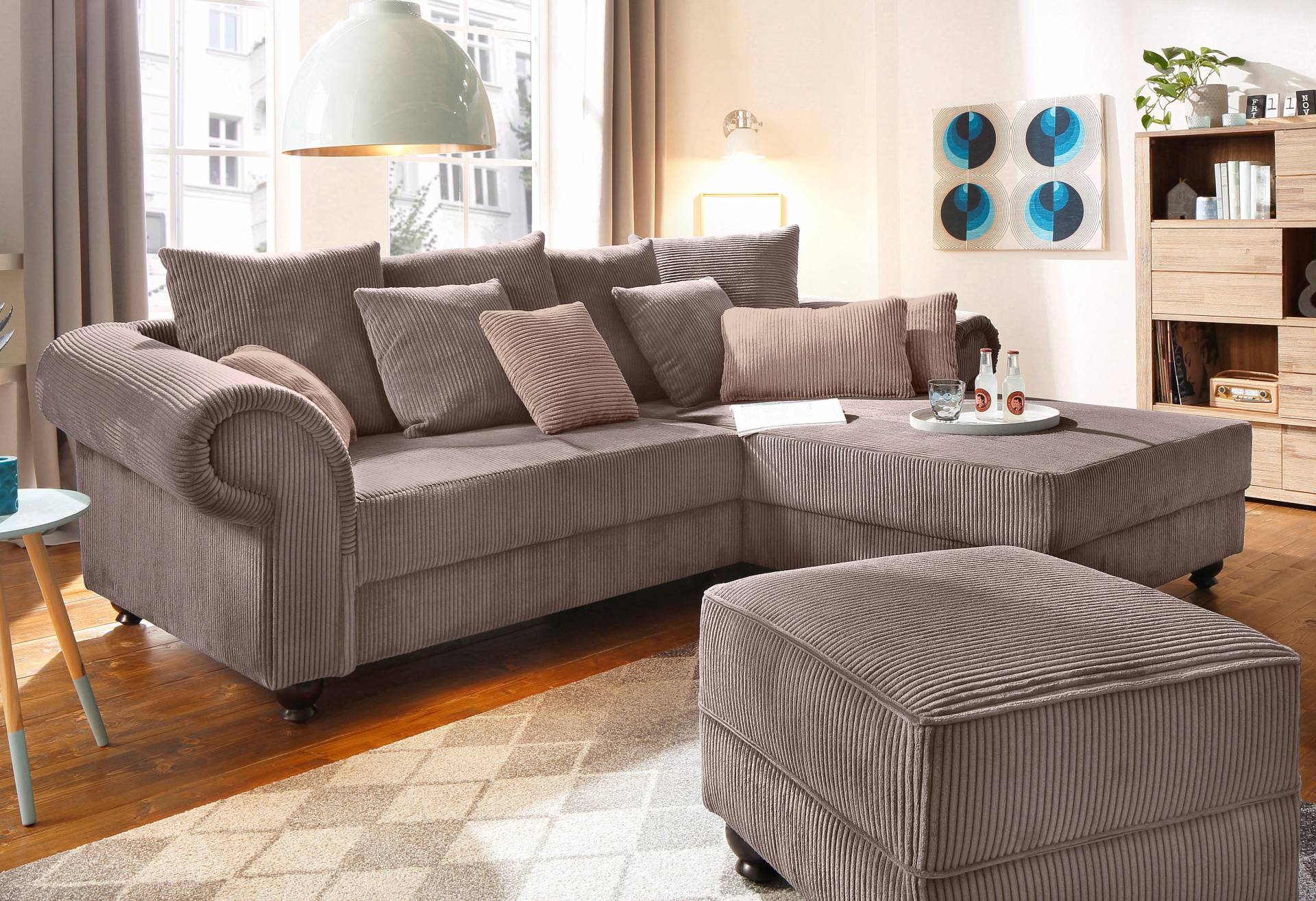 Home affaire Ecksofa »King George King Henry, L-Form«, mit Federkern, in legerer Polsterung und vielen Kissen von home affaire