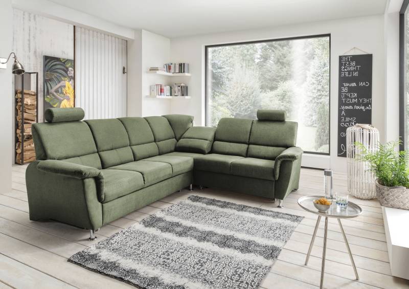 Home affaire Ecksofa »Pisa L-Form, mit Schlaffunktion, Stauraum, 2x höhenverstellbare«, Kopfstützen und Relaxfunktion im Eckelement von home affaire