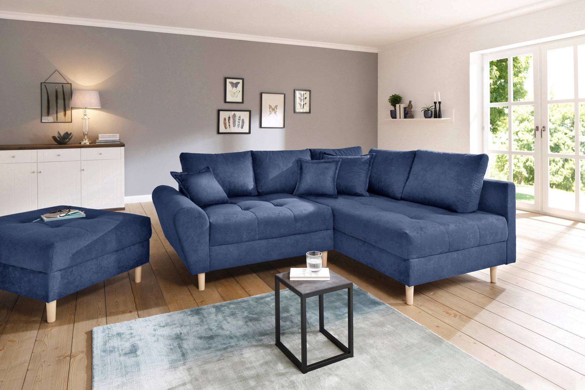 Home affaire Ecksofa »Rice L-Form inkl. Hocker«, (Set, mit Hocker), mit Bonnellfederkern, Hocker & Kissen, Ottomane beidseitig montierbar von home affaire