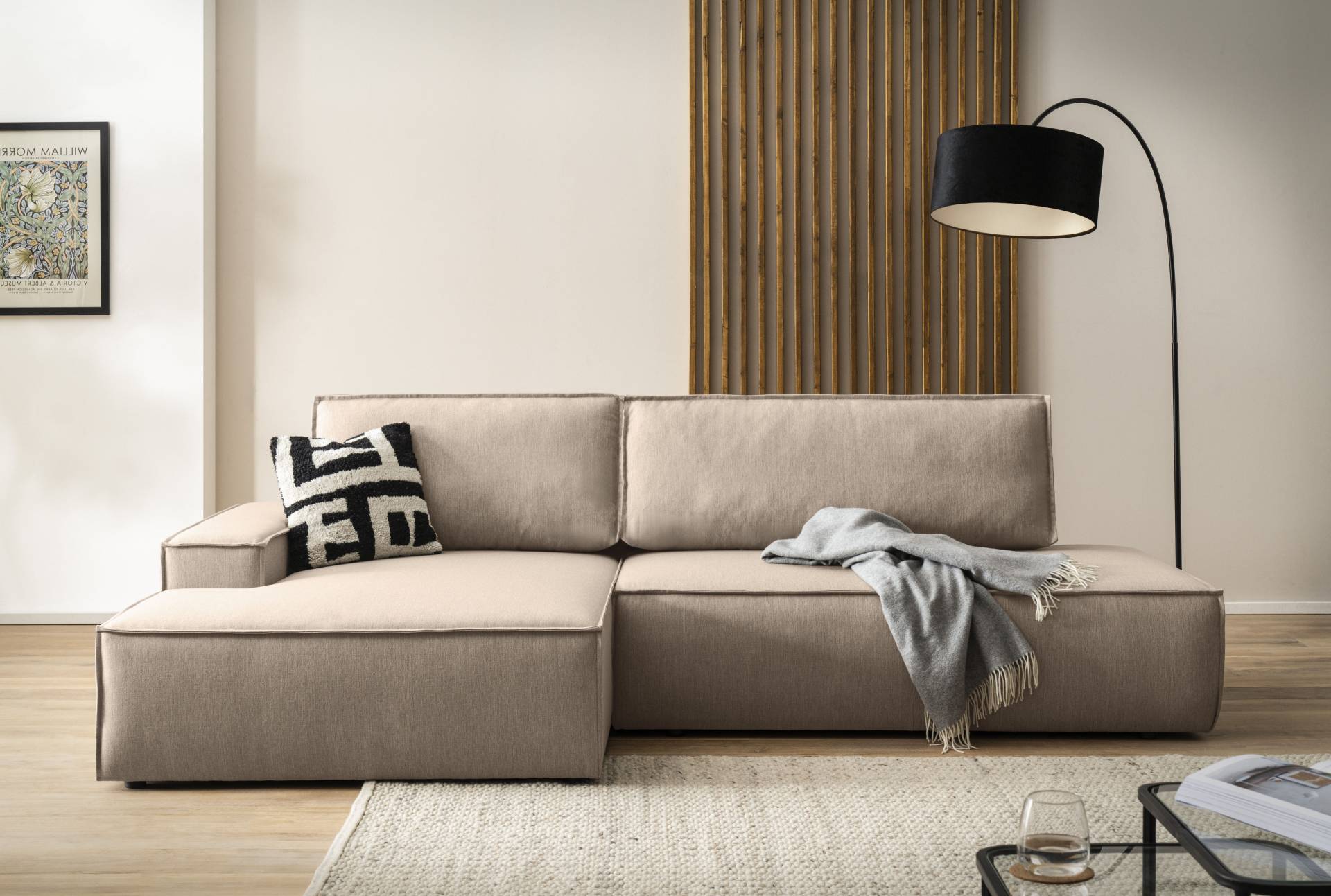 Home affaire Ecksofa »SHERWOOD, Schlafsofa in L-Form offen (275cm), Cord, Leinenoptik«, Schlaffunktion und Bettkasten, Kedernaht, hoher Sitz- & Liegekomfort von home affaire
