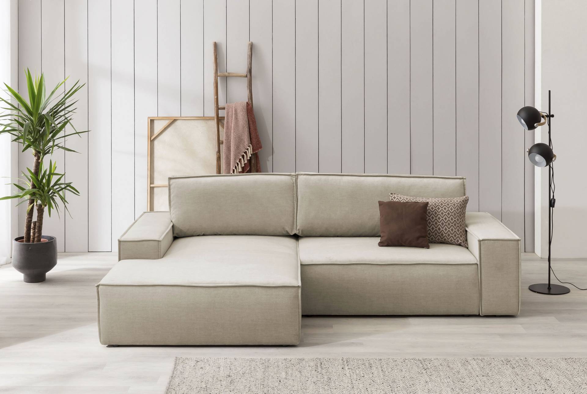 Home affaire Ecksofa SHERWOOD Schlafsofa 267 cm, L-Form, Schlaffunktion mit Bettkasten (210x136 cm), Cord, Vintage, Samtvelours von home affaire