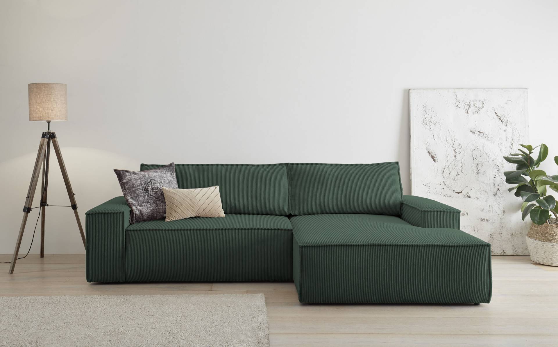 Home affaire Ecksofa SHERWOOD Schlafsofa 267 cm, L-Form, Schlaffunktion mit Bettkasten (210x136 cm), Cord, Vintage, Samtvelours von home affaire