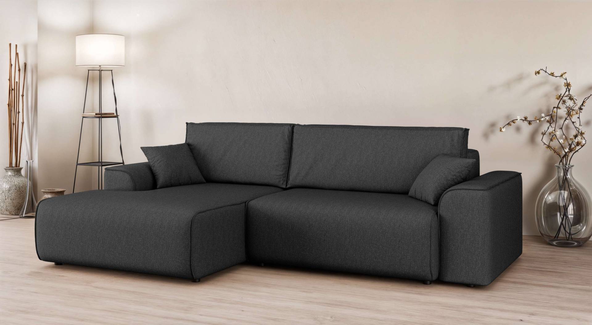Home affaire Ecksofa »Santenay mit Bettfunktion und Bettkasten, Masse: B/T/H 266/164/90 cm«, L-Form mit Wellenfederung, Schlaffläche: 140x213 cm, auch in Cord von home affaire