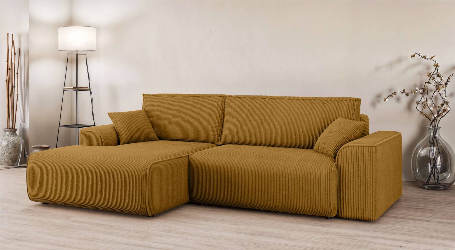 Home affaire Ecksofa »Santenay mit Bettfunktion und Bettkasten, Masse: B/T/H 266/164/90 cm«, L-Form mit Wellenfederung, Schlaffläche: 140x213 cm, auch in Cord von home affaire
