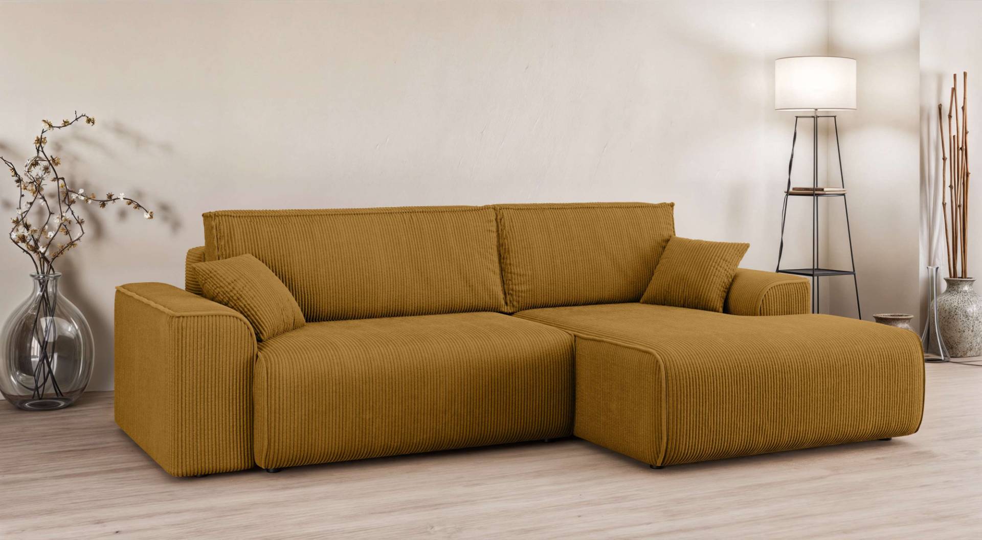 Home affaire Ecksofa »Santenay mit Bettfunktion und Bettkasten, Masse: B/T/H 266/164/90 cm«, L-Form mit Wellenfederung, Schlaffläche: 140x213 cm, auch in Cord von home affaire