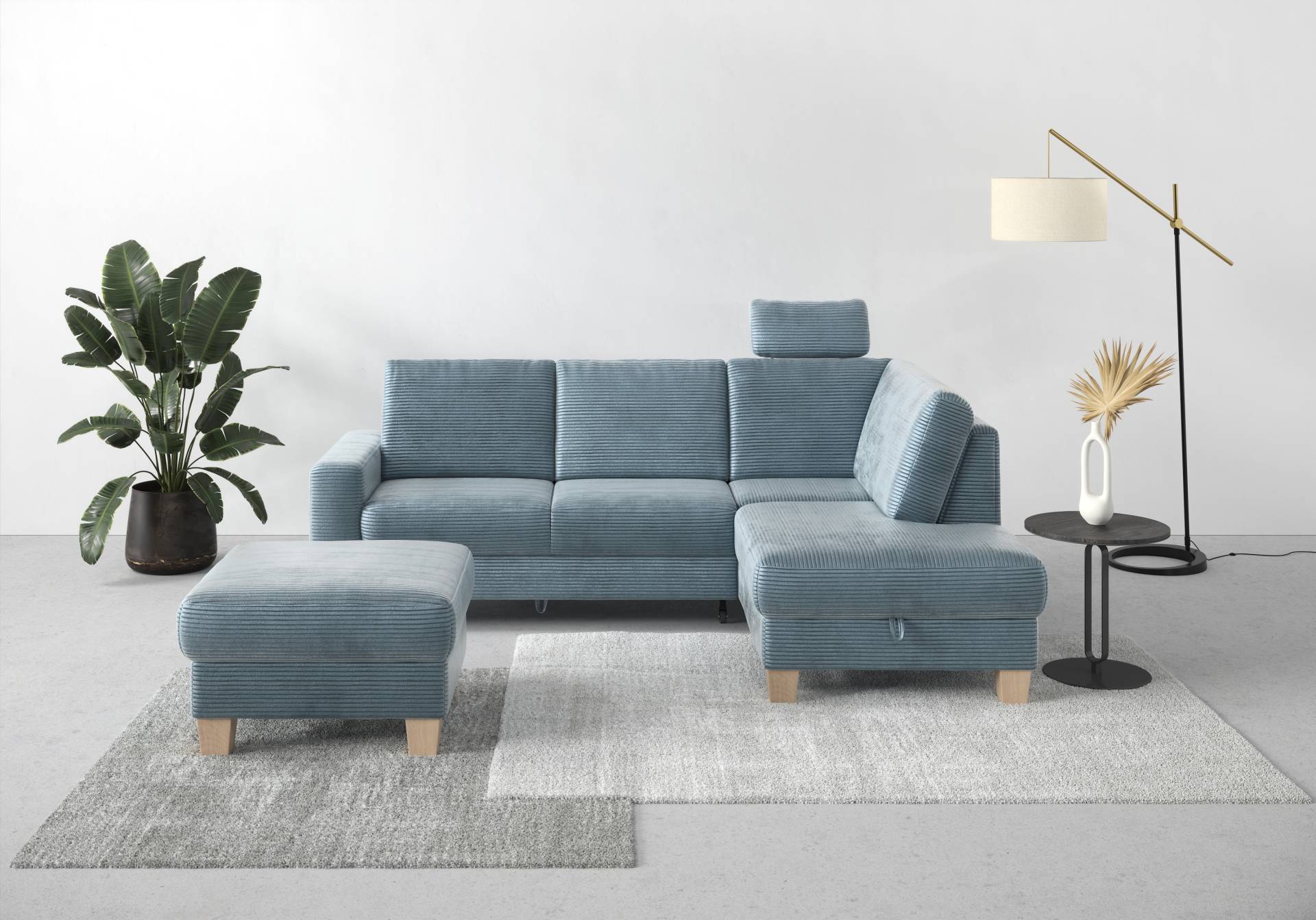 Home affaire Ecksofa »Summer L-Form«, mit Ottomane, wahlweise mit Bettfunktion und Bettkasten, Cord-Bezug von home affaire