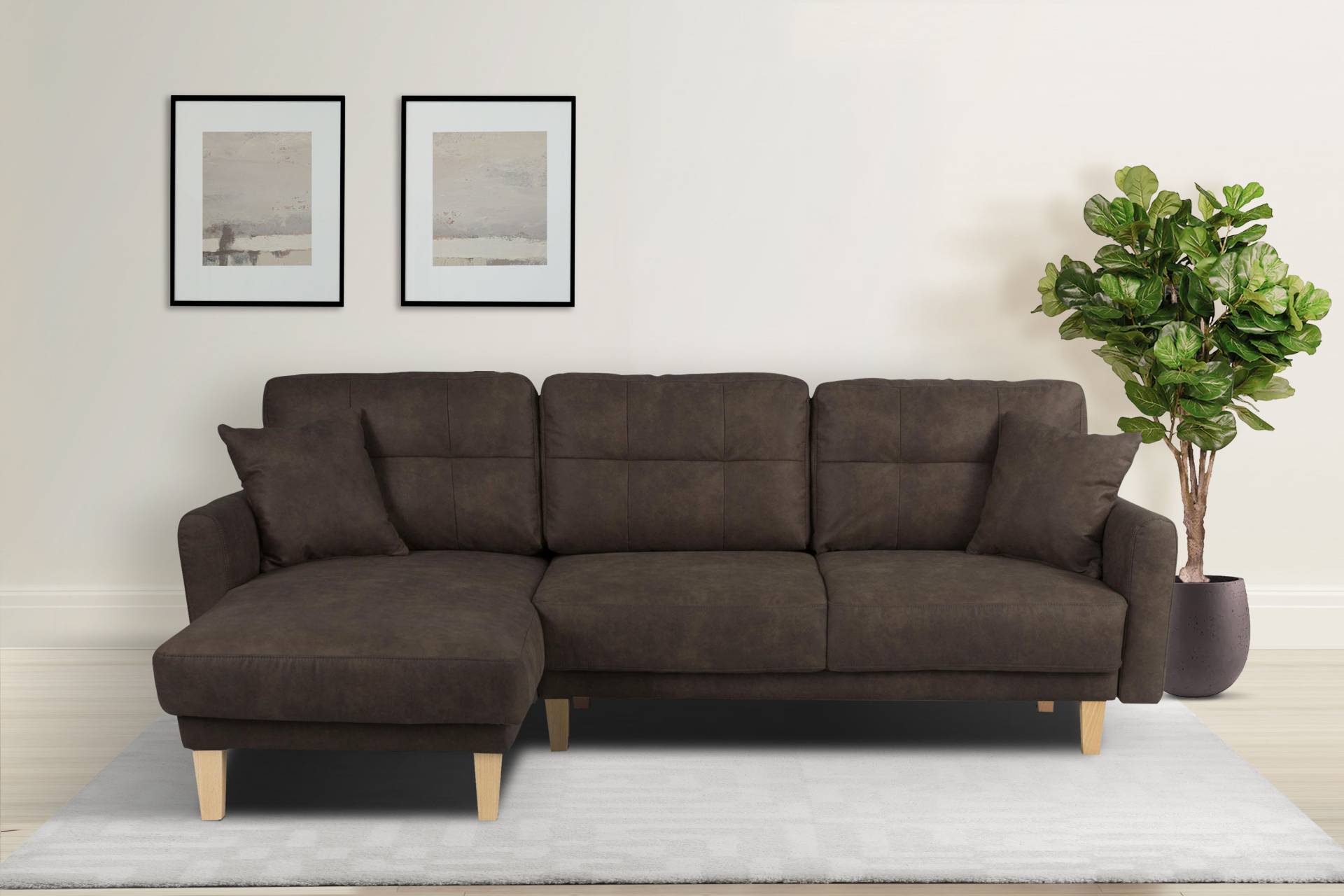 Home affaire Ecksofa »TRIPLO optionale Schlafsofa mit Bettkasten, Masse B/T/H: 234/164/89 cm«, L-Form wahlweise mit Bettfunktion - Liegefläche 132x210 cm von home affaire