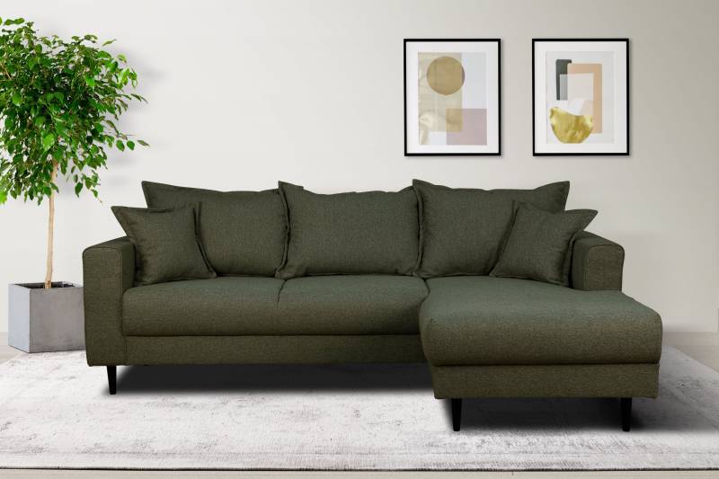 Home affaire Ecksofa »VEYRAS L-Form, hoher Sitzkomfort, Masse B/T/H: 230/150/76 cm«, mit Wellenunterfederung, incl. Rückenkissen und Zierkissen von home affaire