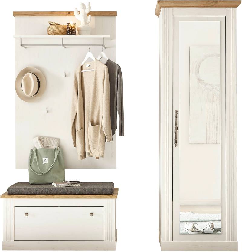 Home affaire Garderoben-Set »WESTMINSTER BESTSELLER!«, (3 St., Schuhbank, Wandpaneel, Garderobenschrank), im romantischen Landhausstil von home affaire