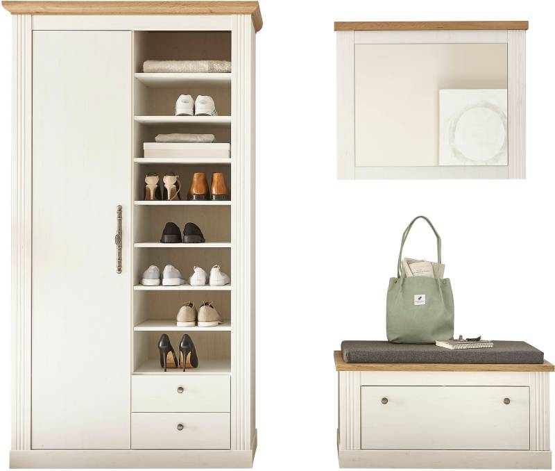 Home affaire Garderoben-Set »WESTMINSTER BESTSELLER!«, (3 St., Schuhbank, Spiegel, Garderobenschrank), im romantischen Landhausstil von home affaire