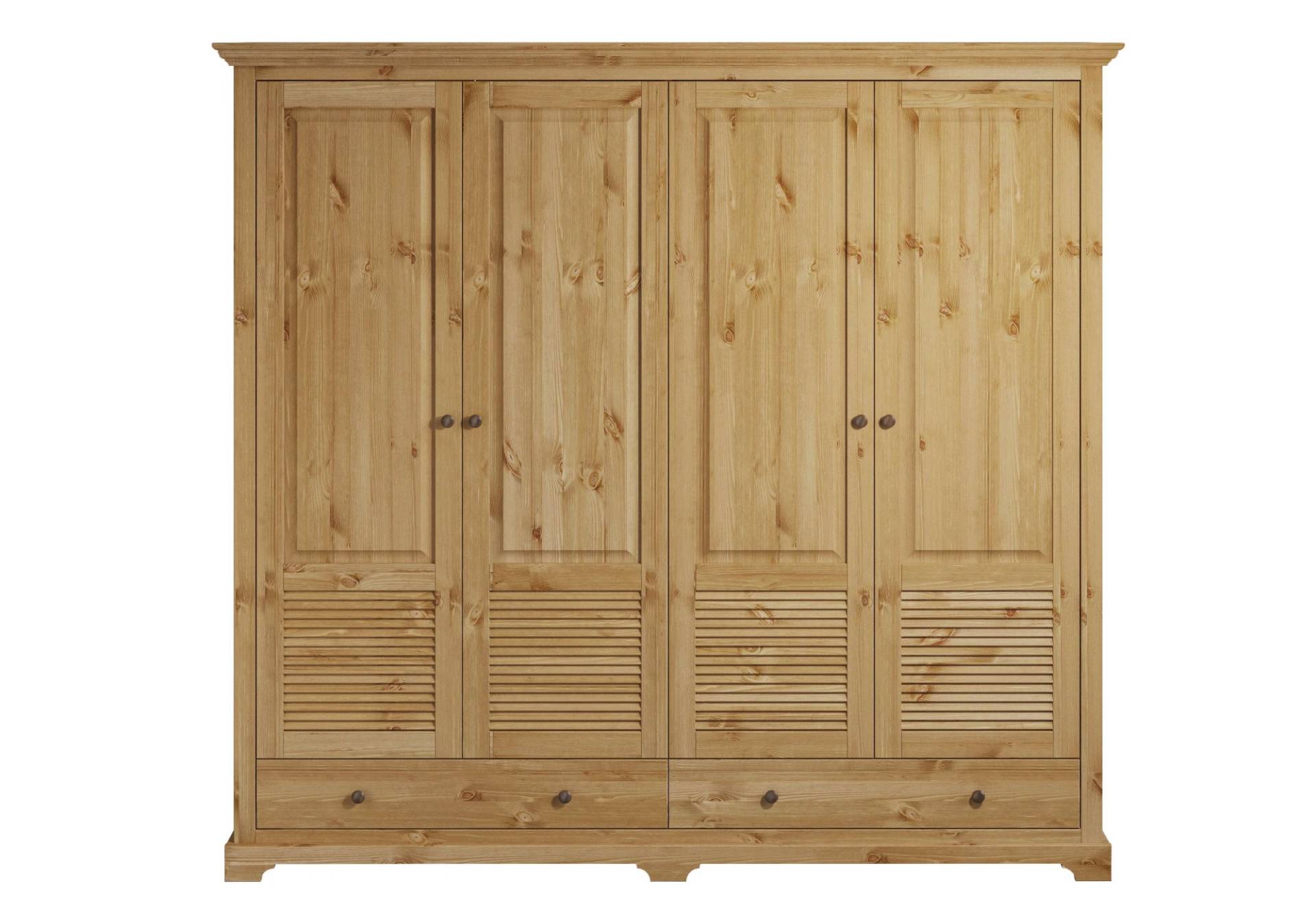 Home affaire Kleiderschrank »Rauna, aus massiver Kiefer, 4-türig, mit Lamellen und Kassetten«, (B/H/T ca. 203/183/61), FSC® zertifiziertes Massivholz (Kiefer), robuste Qualität von home affaire
