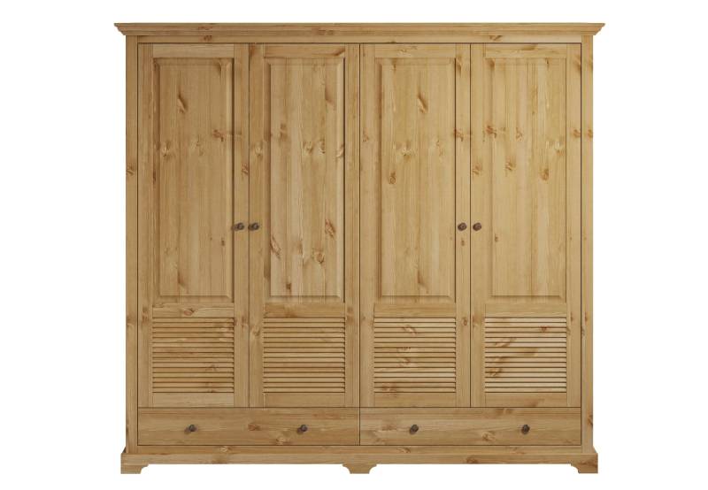 Home affaire Kleiderschrank »Rauna, aus massiver Kiefer, 4-türig, mit Lamellen und Kassetten«, (B/H/T ca. 203/183/61), FSC® zertifiziertes Massivholz (Kiefer), robuste Qualität von home affaire