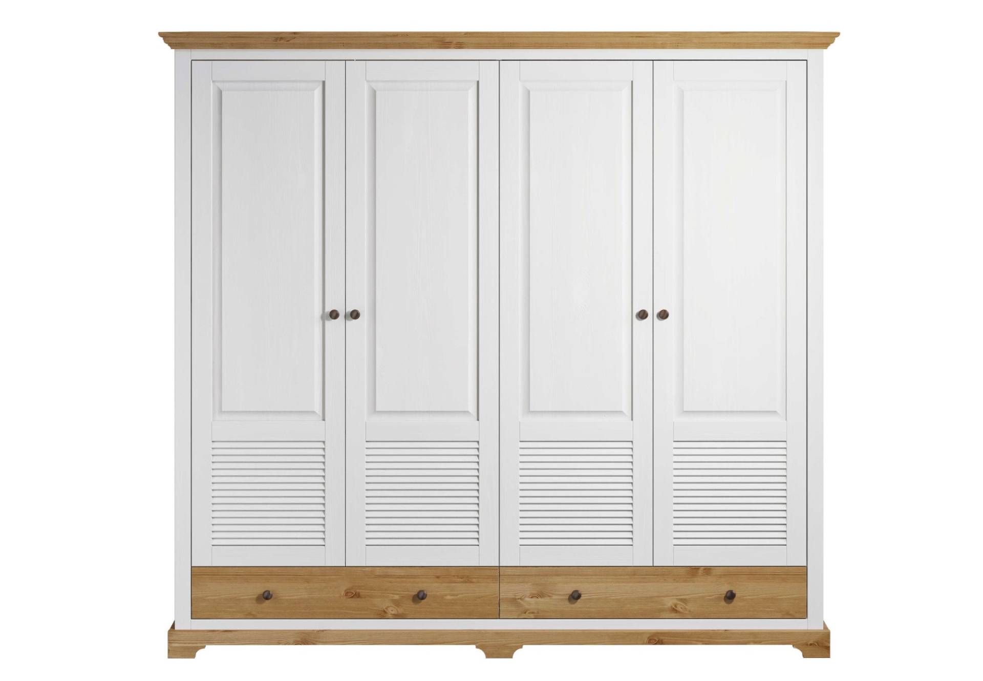 Home affaire Kleiderschrank »Rauna, aus massiver Kiefer, 4-türig, mit Lamellen und Kassetten«, (B/H/T ca. 203/183/61), FSC® zertifiziertes Massivholz (Kiefer), robuste Qualität von home affaire