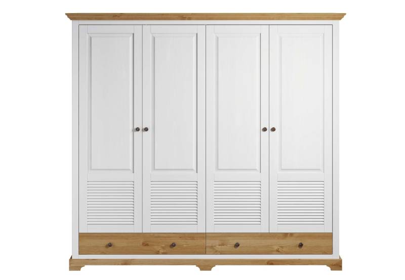 Home affaire Kleiderschrank »Rauna, aus massiver Kiefer, 4-türig, mit Lamellen und Kassetten«, (B/H/T ca. 203/183/61), FSC® zertifiziertes Massivholz (Kiefer), robuste Qualität von home affaire