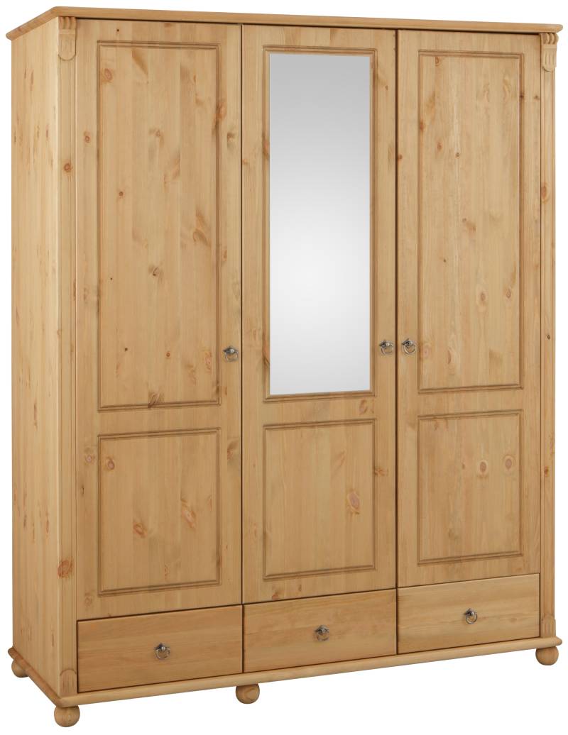 Home affaire Kleiderschrank »Tessin, Dretürenschrank, 3-türig«, (B/H/T ca. 152/191/59 cm), Breite 152 cm, Kiefer massiv, mit Spiegel und 3 Schubladen von home affaire