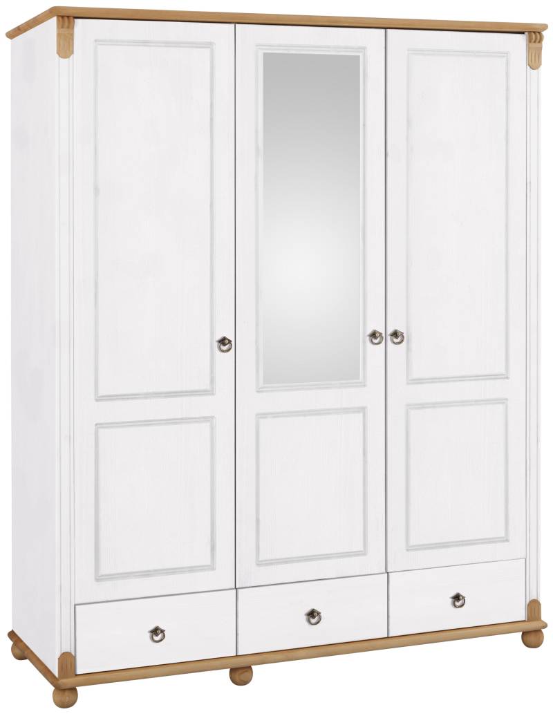 Home affaire Kleiderschrank »Tessin, Dretürenschrank, 3-türig«, (B/H/T ca. 152/191/59 cm), Breite 152 cm, Kiefer massiv, mit Spiegel und 3 Schubladen von home affaire