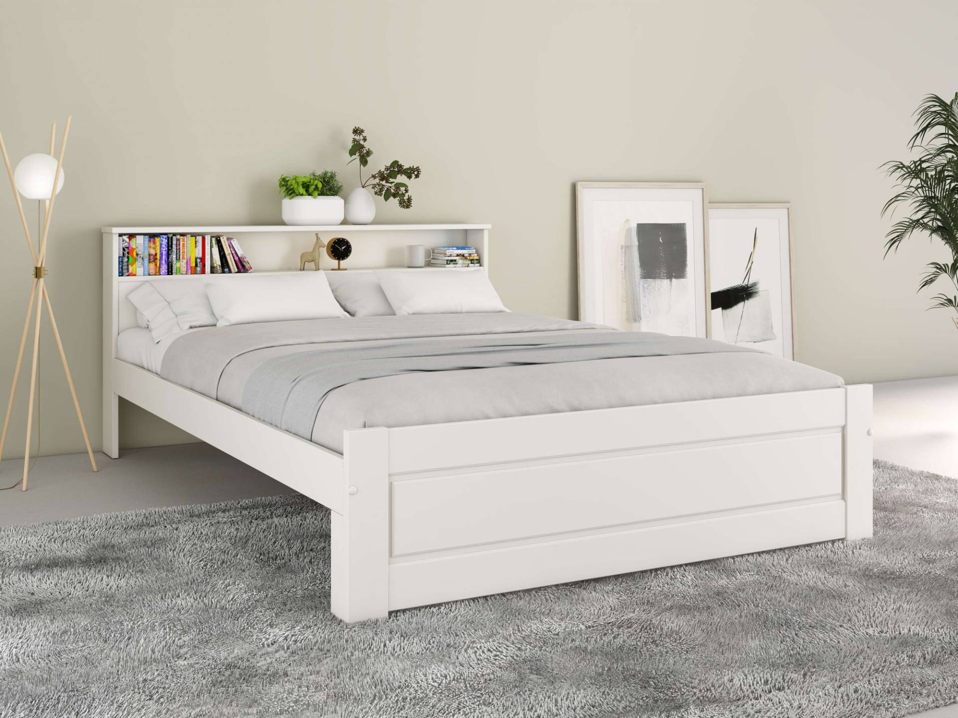 Home affaire Massivholzbett »FLAVION, TOPSELLER! Jugendbett, FSC® zertifizierte massive Kiefer«, (Breite: 90, 140, 180), Qualitätsprodukt, Regal, Kassettenoptik, Schublade optional von home affaire
