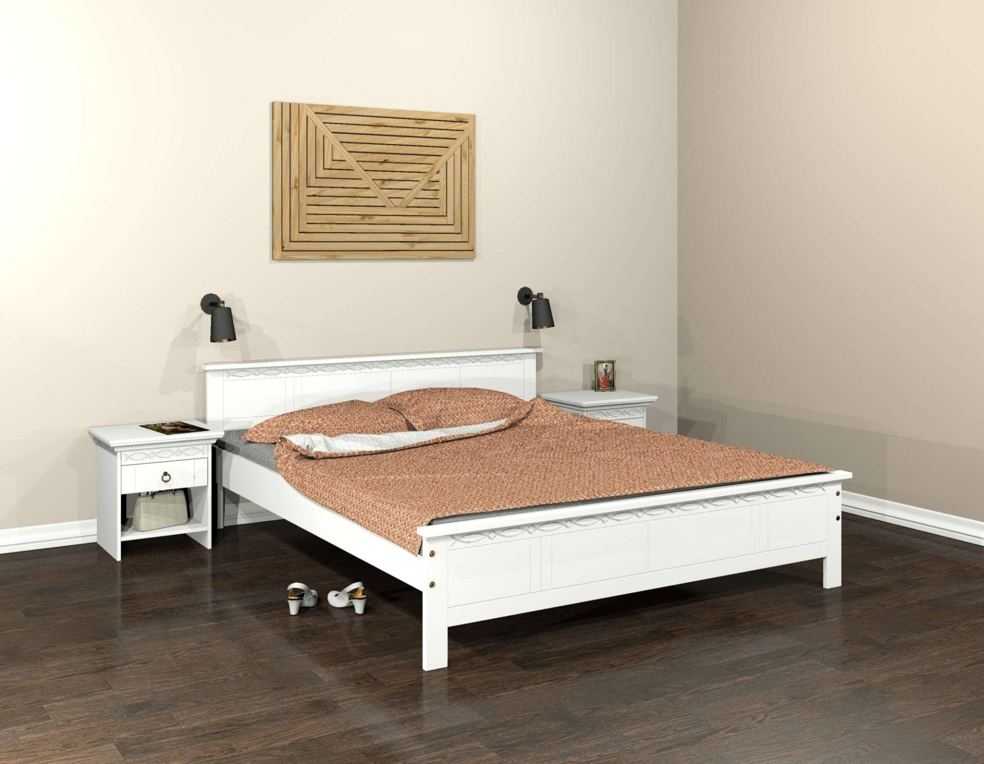 Home affaire Massivholzbett »Indra, TOPSELLER, Landhausstil, edles Design,zertifiziertes Massivholz«, (Breite/Belastbarkeit 180cm/220 KG, 140cm/180 KG, 90cm/120 KG), mit dekorativen Fräsungen, in 2 Breiten und Farben von home affaire