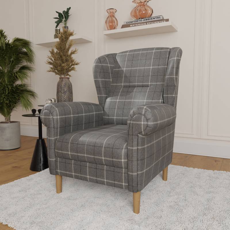 Home affaire Ohrensessel »OSTIANO B/T/H: 80/82/98 cm, Sessel«, Einzelstück, dicke geschwungene Armlehnen, uni und kariert von home affaire