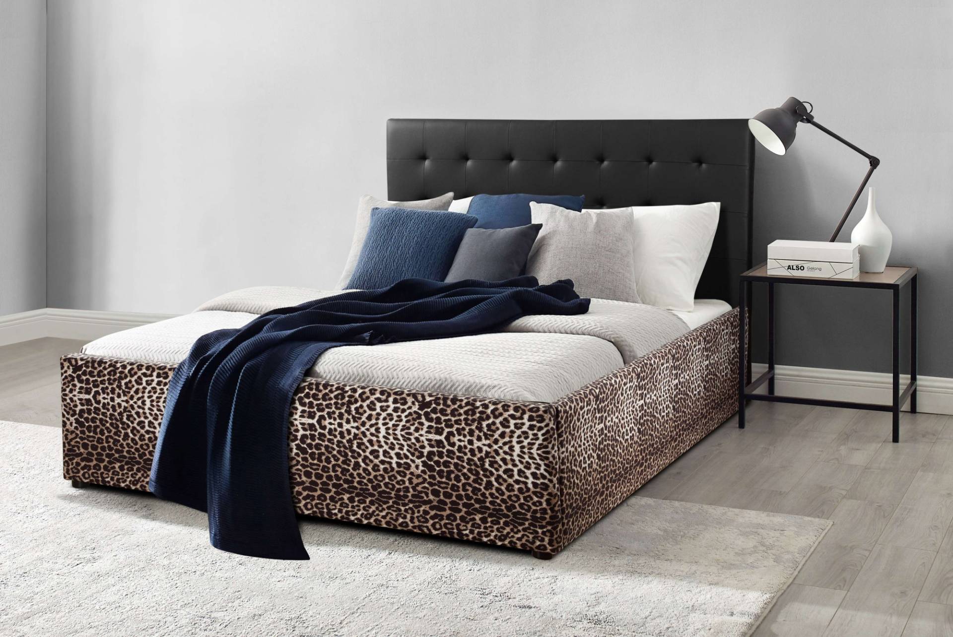 Home affaire Polsterbett »Hamar-Leo, Jugendbett, Kunstleder mit Veloursstoff«, (Liegefläche 140 cm x 200 cm, Belastbarkeit 250 KG), Leoparden-Optik, stylisches Design, hohe Belastbarkeit! von home affaire