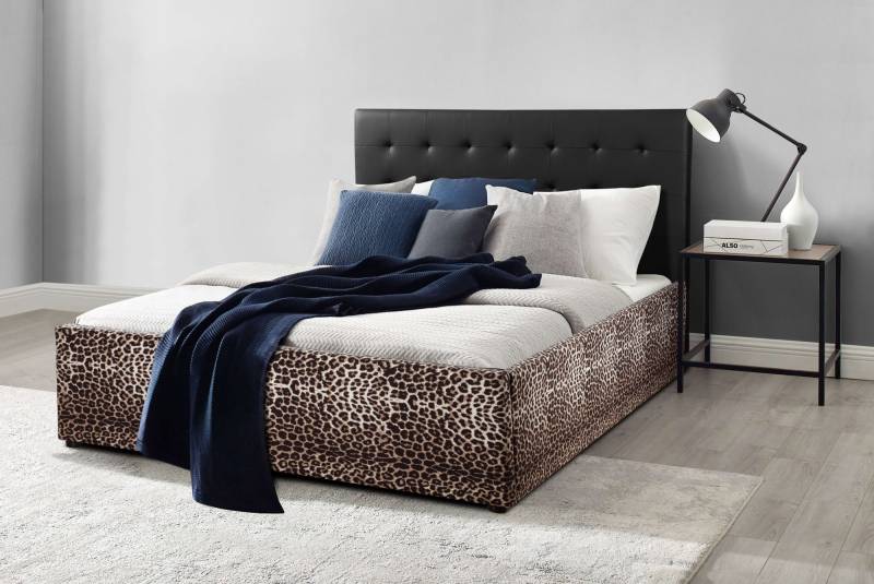 Home affaire Polsterbett »Hamar-Leo, Jugendbett, Kunstleder mit Veloursstoff«, (Liegefläche 140 cm x 200 cm, Belastbarkeit 250 KG), Leoparden-Optik, stylisches Design, hohe Belastbarkeit! von home affaire