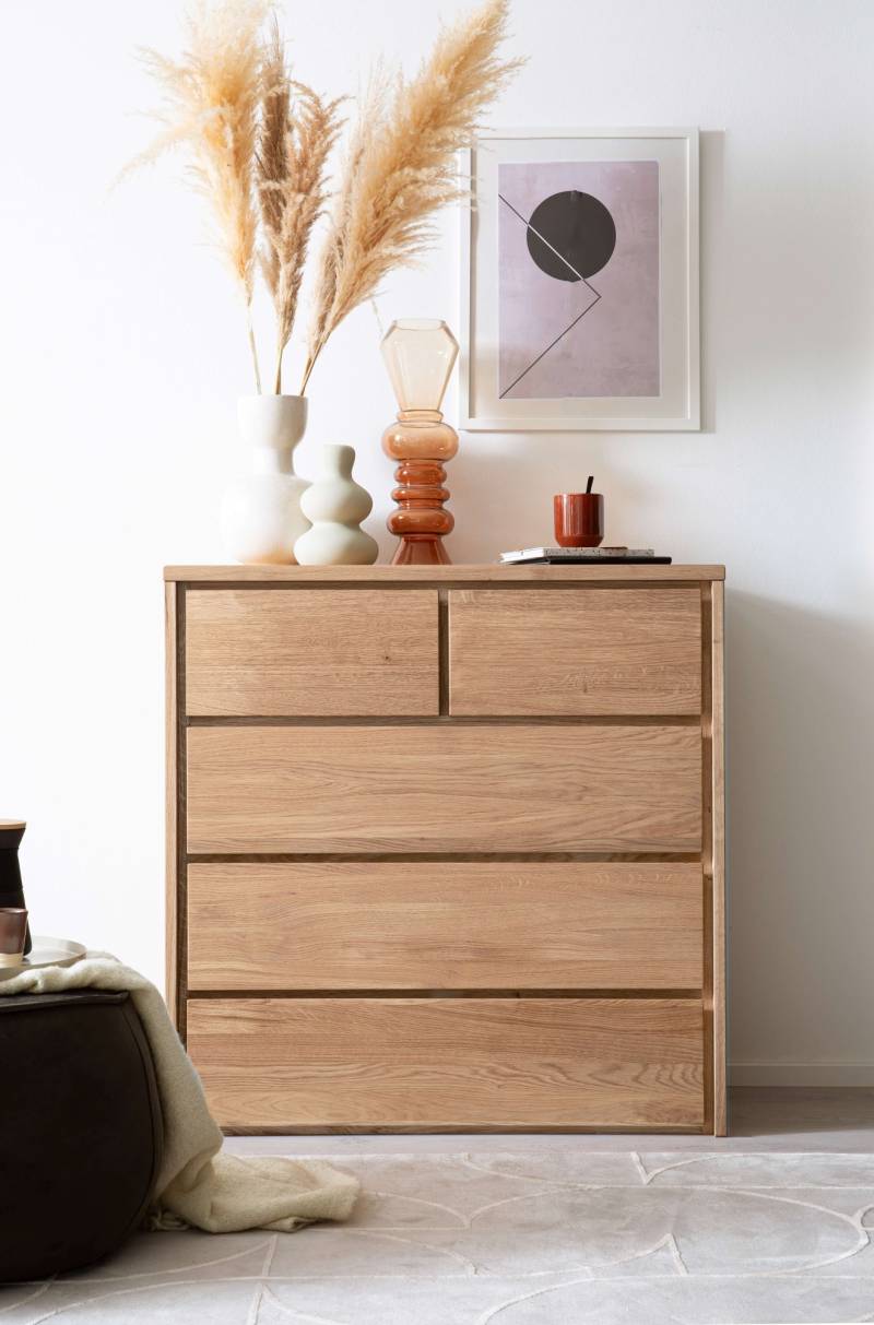 Home affaire Schubkastenkommode »Zetra Schubladenschrank, 2 + 3 Schubladen mit Soft-Close-Function«, Fertig montiert, Eiche Massivholz, Breite 88 cm von home affaire