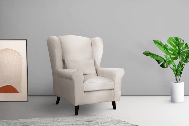 Home affaire Sessel »Ohrensessel CHISTELLE, wahlweise mit Polsterhocker«, mit Wellenunterfederung, Masse: B/T/H: 81/87/99 cm von home affaire