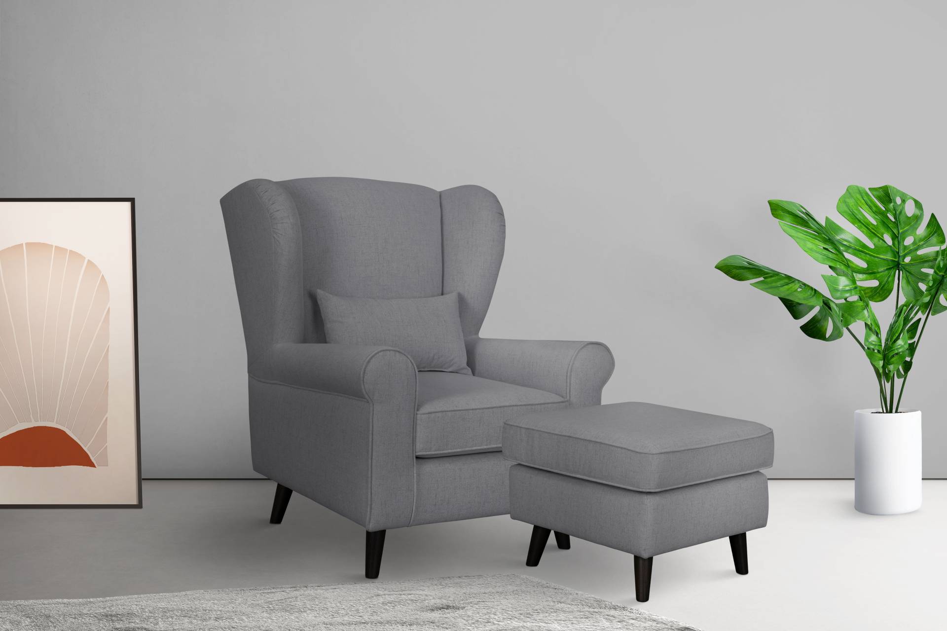 Home affaire Sessel »Ohrensessel CHISTELLE, wahlweise mit Polsterhocker«, mit Wellenunterfederung, Masse: B/T/H: 81/87/99 cm von home affaire