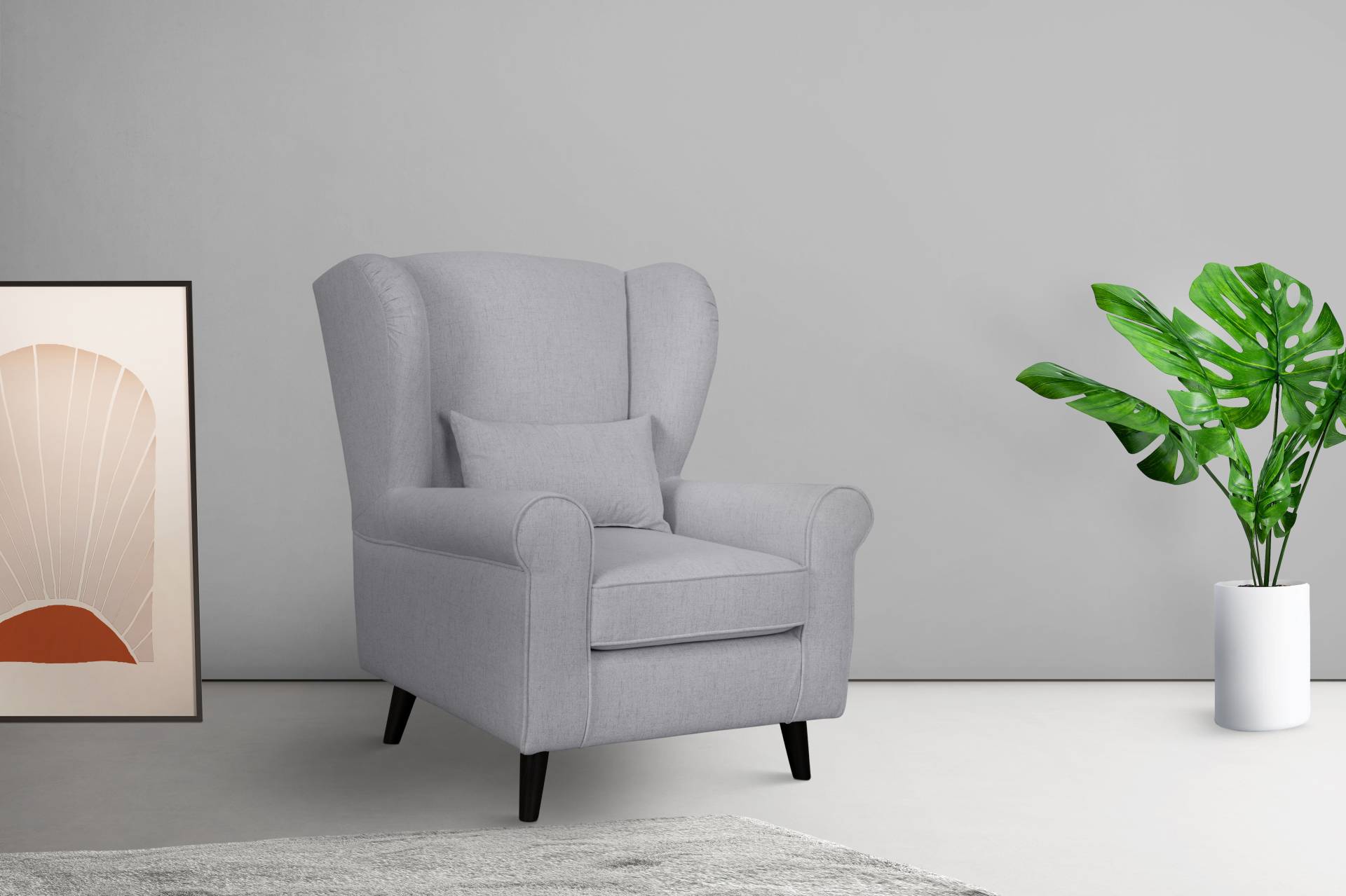 Home affaire Sessel »Ohrensessel CHISTELLE, wahlweise mit Polsterhocker«, mit Wellenunterfederung, Masse: B/T/H: 81/87/99 cm von home affaire