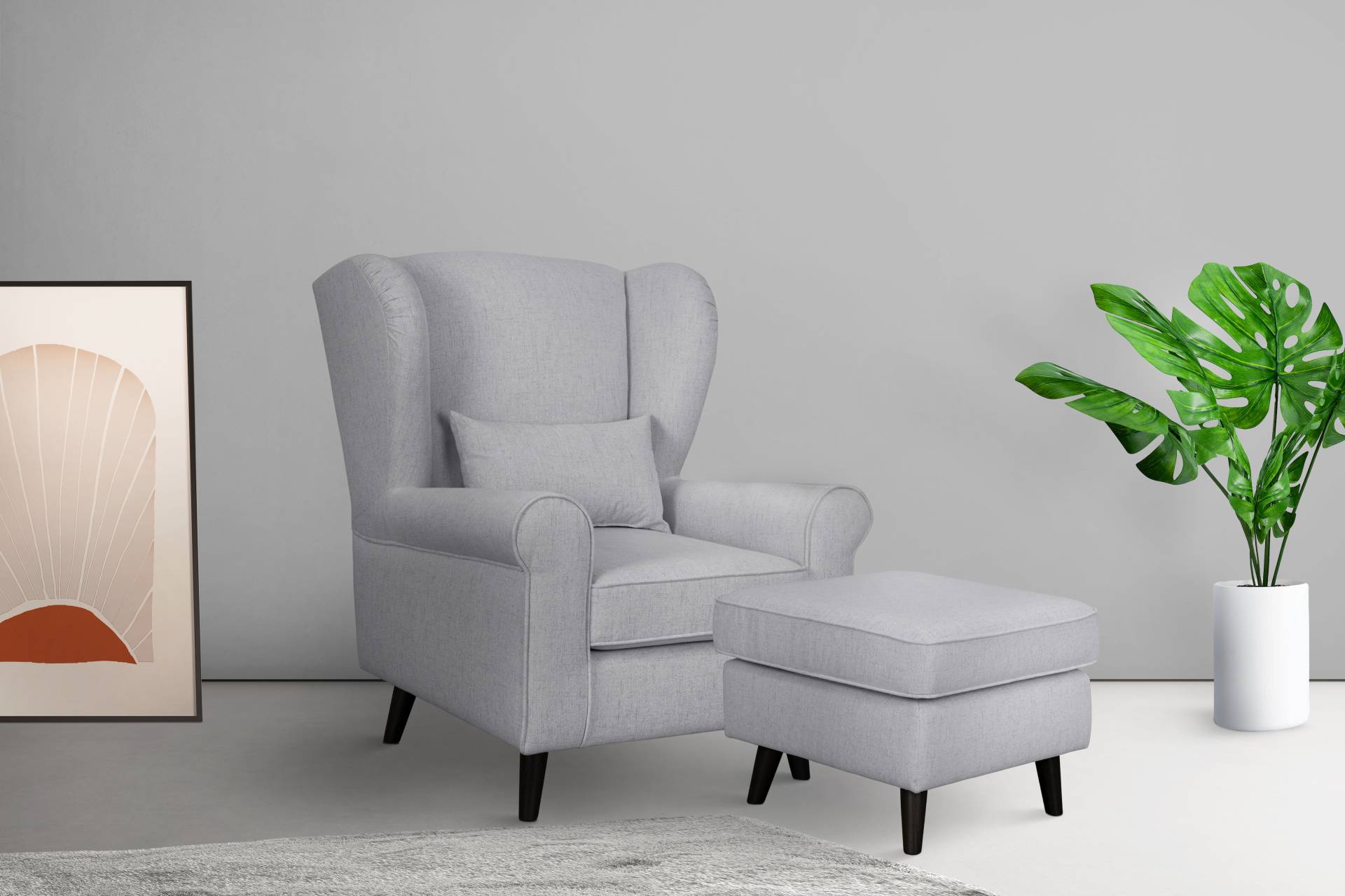 Home affaire Sessel »Ohrensessel CHISTELLE, wahlweise mit Polsterhocker«, mit Wellenunterfederung, Masse: B/T/H: 81/87/99 cm von home affaire