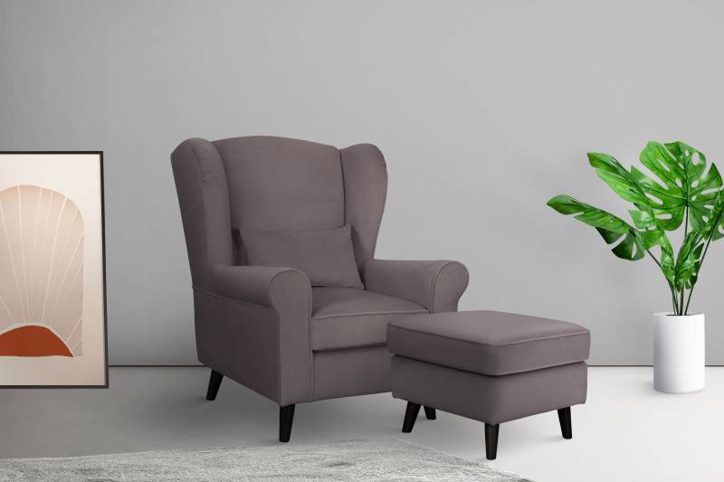 Home affaire Sessel »Ohrensessel CHISTELLE, wahlweise mit Polsterhocker«, mit Wellenunterfederung, Masse: B/T/H: 81/87/99 cm von home affaire