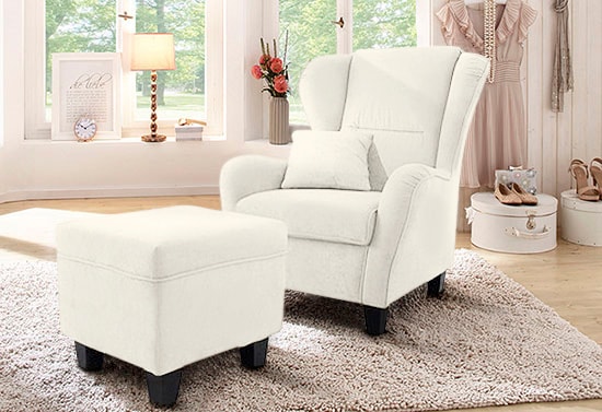 Home affaire Ohrensessel »Oliver«, Ohrensess,mit Hocker,Zierkissen,Klassische Form von home affaire