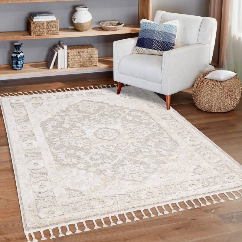 my home Hochflor-Teppich »Bjelle«, rechteckig, 20 mm Höhe, Läufer, Boho-Stil, Ornamente, Hoch Tief Struktur, mit Fransen von My Home