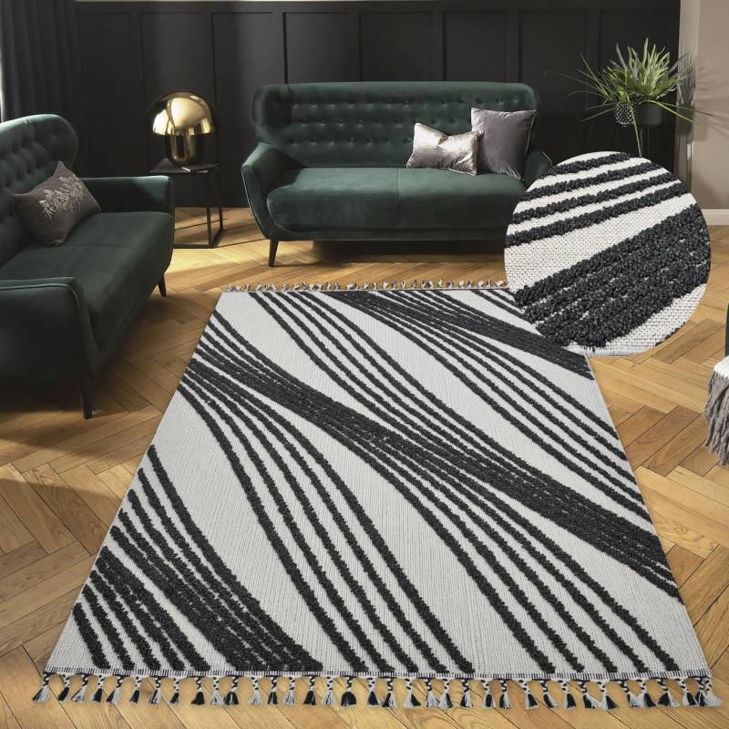 Home affaire Teppich »Friesach«, rechteckig, 18 mm Höhe, Hoch-Tief-Struktur, Woll-Look, Boho, mit Fransen, Wellen-Design von home affaire