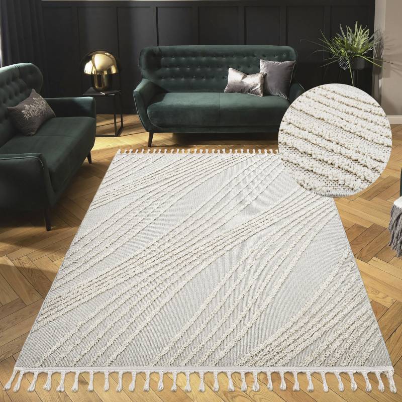 Home affaire Teppich »Friesach«, rechteckig, 18 mm Höhe, Hoch-Tief-Struktur, Woll-Look, Boho, mit Fransen, Wellen-Design von home affaire