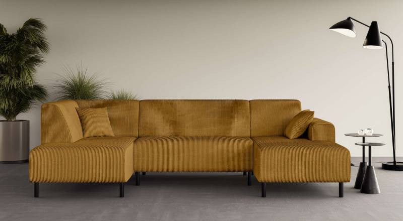Home affaire Wohnlandschaft »ARROS U-Form mit Wellenunterfederung, Masse B/T/H: 300/163/81 cm«, incl. Zierkissen, mit Recamiere links/rechts bestellbar, auch in Cord von home affaire