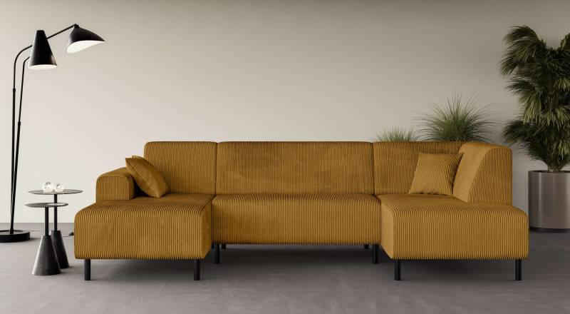 Home affaire Wohnlandschaft »ARROS U-Form mit Wellenunterfederung, Masse B/T/H: 300/163/81 cm«, incl. Zierkissen, mit Recamiere links/rechts bestellbar, auch in Cord von home affaire