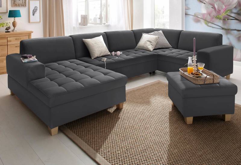 Home affaire Wohnlandschaft »Corby U-Form«, wahlweise mit Bettfunktion, Steppung auf Sitzfläche von home affaire