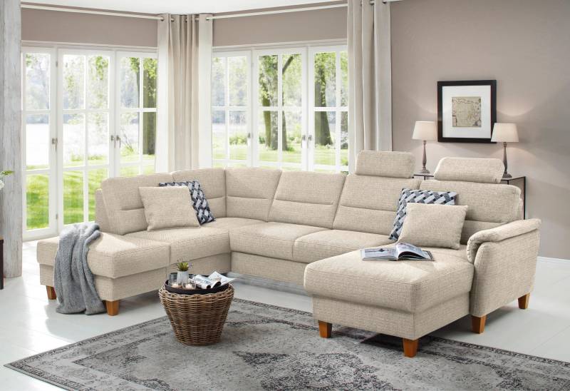 Home affaire Wohnlandschaft »Palmera U-Form«, Federkern, wahlweise mit Bettfunktion und mit/ohne Stauraum von home affaire