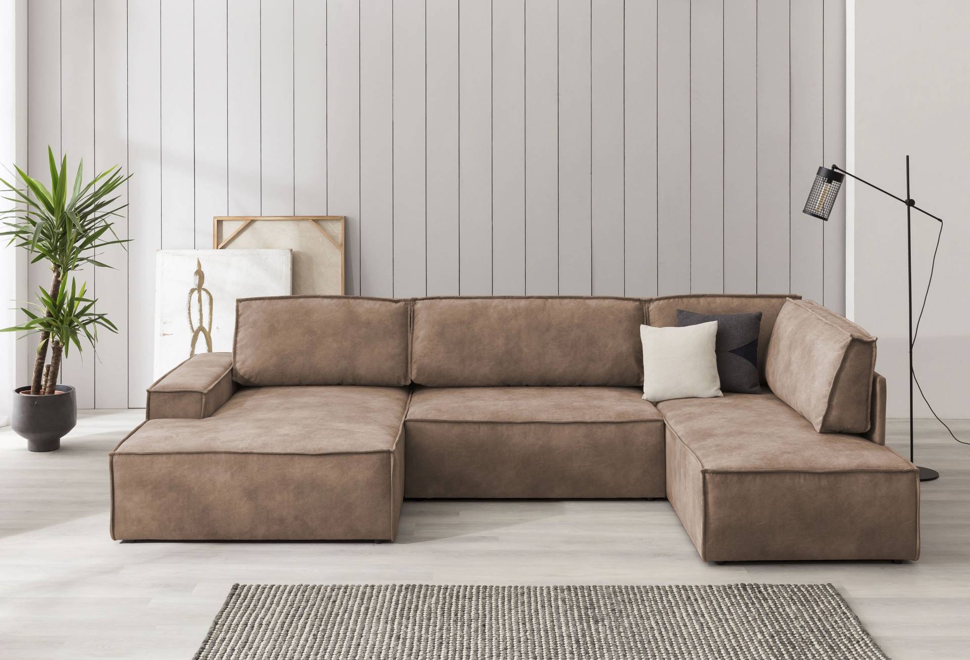 Home affaire Wohnlandschaft »SHERWOOD 329 cm, U-Form, Schlafsofa,«, Schlaffunktion m. Bettkasten (194x139 cm), Cord, Vintage, Samtvelours von home affaire