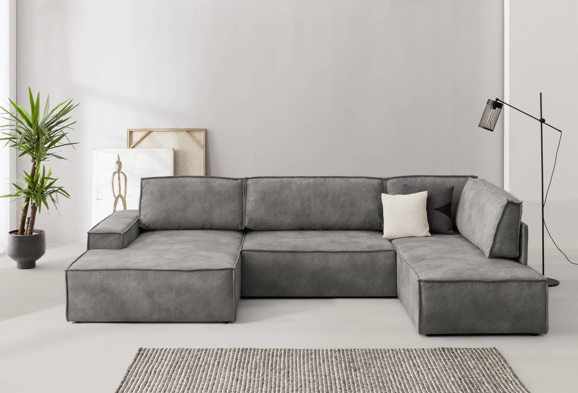 Home affaire Wohnlandschaft »SHERWOOD 329 cm, U-Form, Schlafsofa,«, Schlaffunktion m. Bettkasten (194x139 cm), Cord, Vintage, Samtvelours von home affaire