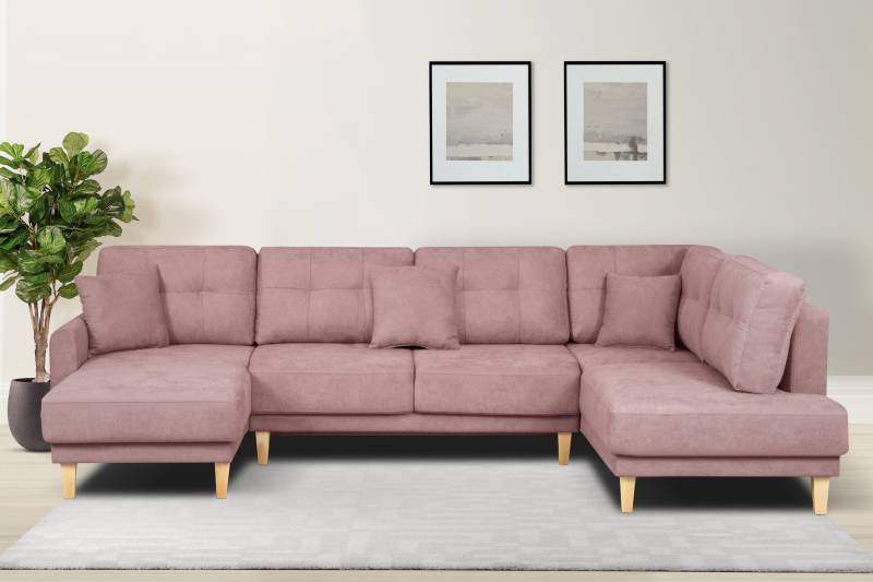 Home affaire Wohnlandschaft »TRIPLO U-Form wahlweise mit Schlaffunktion, B/T/H: 310/192/90 cm«, Schlafsofa, auch mit Bettkasten, Steppung im Rückenkissen von home affaire