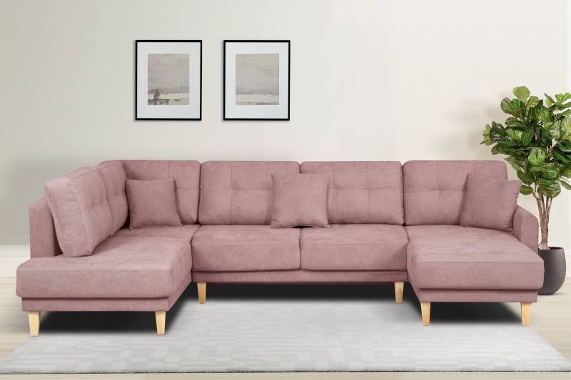 Home affaire Wohnlandschaft »TRIPLO U-Form wahlweise mit Schlaffunktion, B/T/H: 310/192/90 cm«, Schlafsofa, auch mit Bettkasten, Steppung im Rückenkissen von home affaire