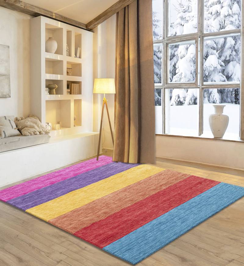 my home Wollteppich »Angern«, rechteckig, 13 mm Höhe, Handweb Teppich, gestreift, reine Wolle, handgewebt, brilliante Farben von My Home